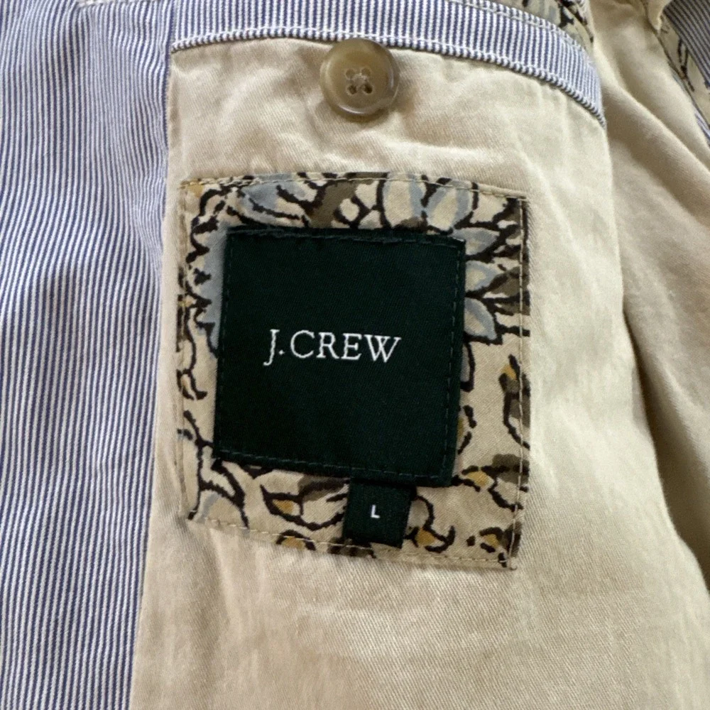 J Crew Seersucker Cotton Blazer Blue White Striped Sport Coat Jacket Sz L 42R